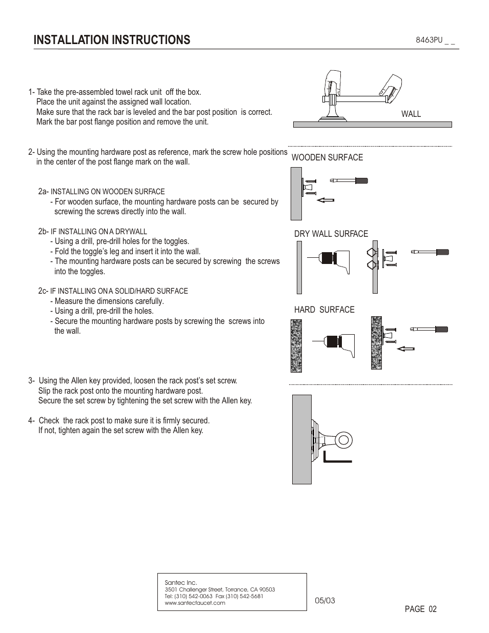 Installation instructions | Santec 8463PU User Manual | Page 2 / 3