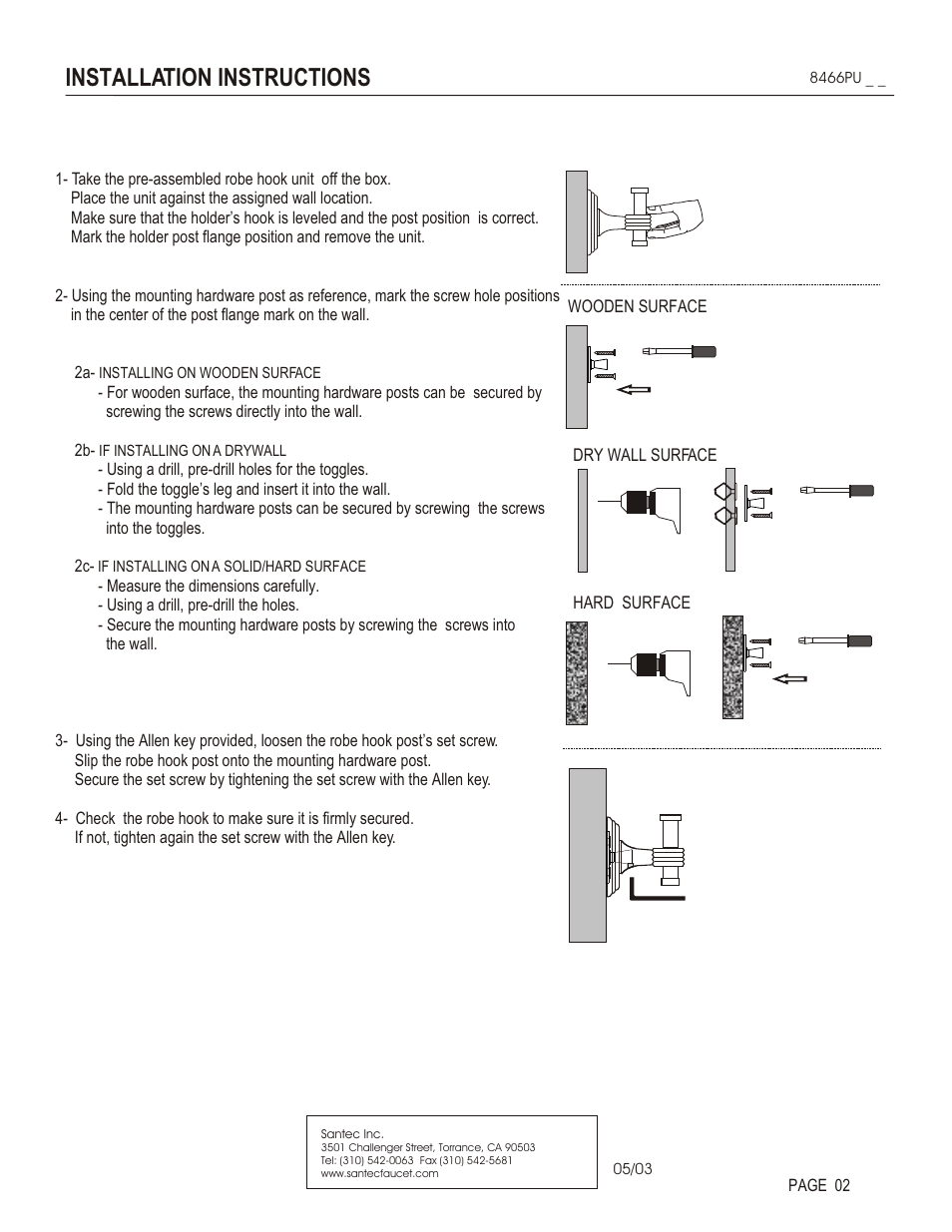 Installation instructions | Santec 8466PU User Manual | Page 2 / 3