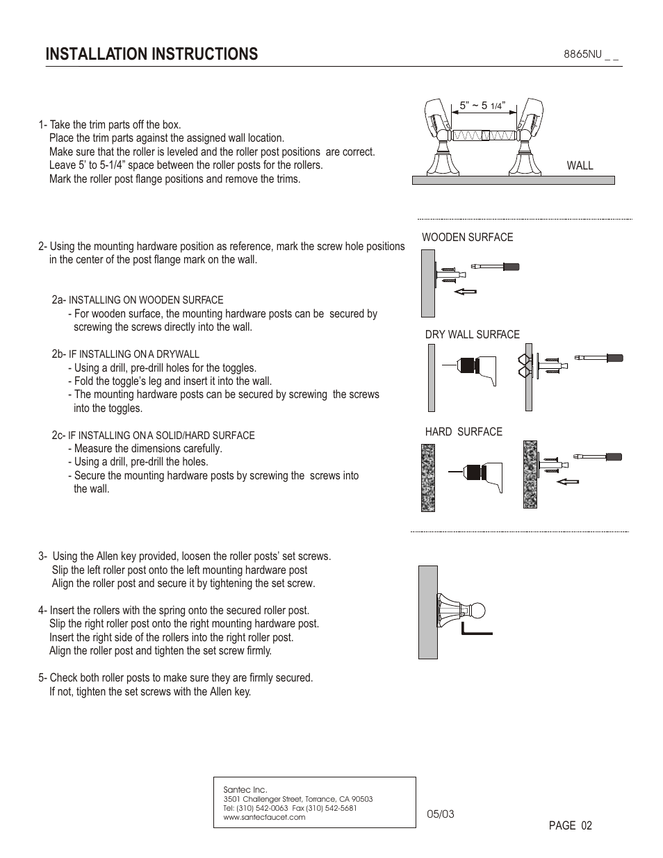 Installation instructions | Santec 8865NU User Manual | Page 2 / 3