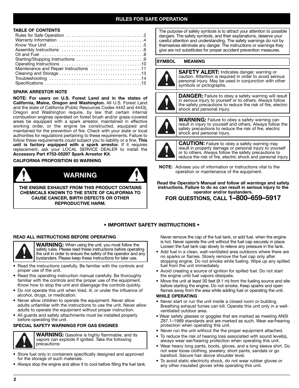 Warning | Craftsman 316.7948 User Manual | Page 2 / 36