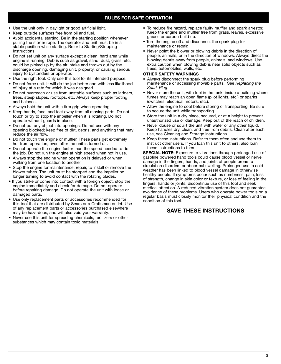 Save these instructions | Craftsman 316.7948 User Manual | Page 3 / 36