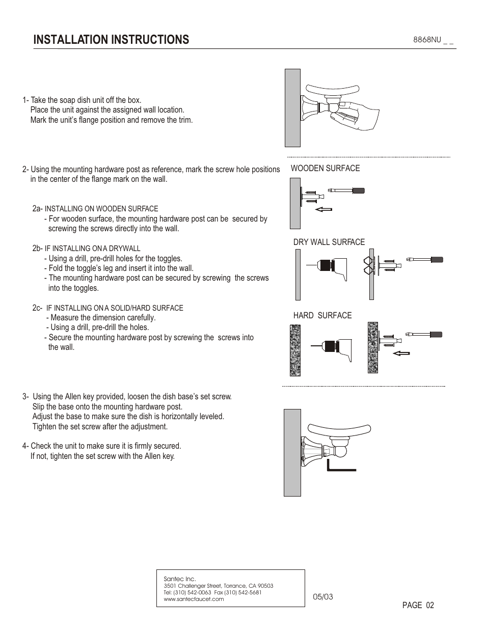 Installation instructions | Santec 8868NU User Manual | Page 2 / 3