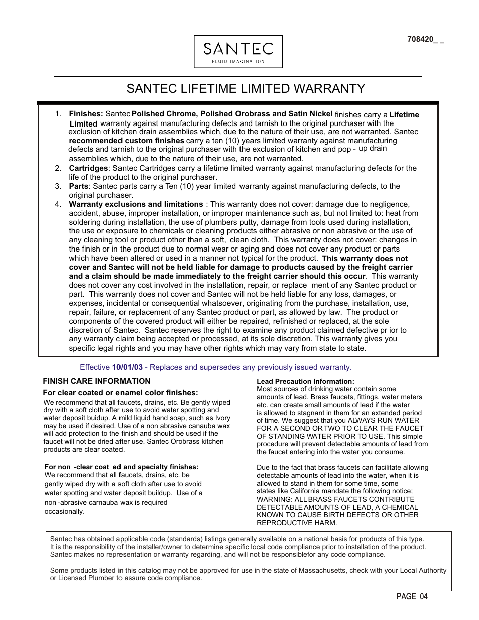 Santec lifetime limited warranty | Santec 708420 User Manual | Page 4 / 4