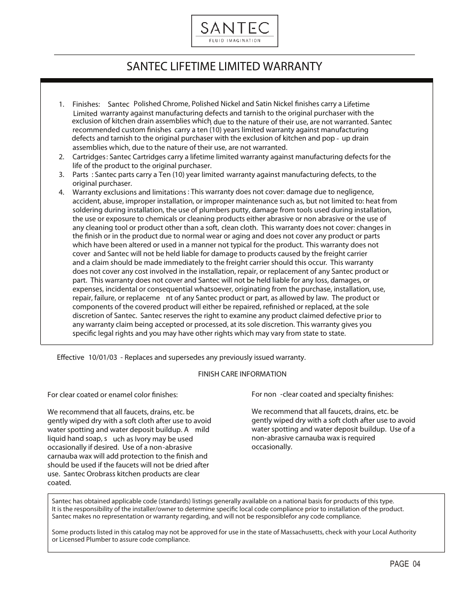 Santec lifetime limited warranty | Santec 9250DC User Manual | Page 4 / 4