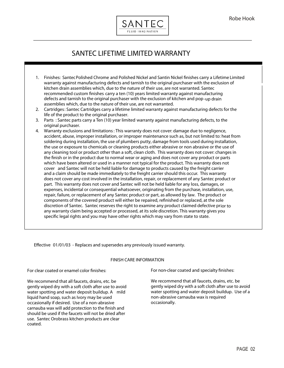 Santec lifetime limited warranty | Santec 9266DC User Manual | Page 2 / 2