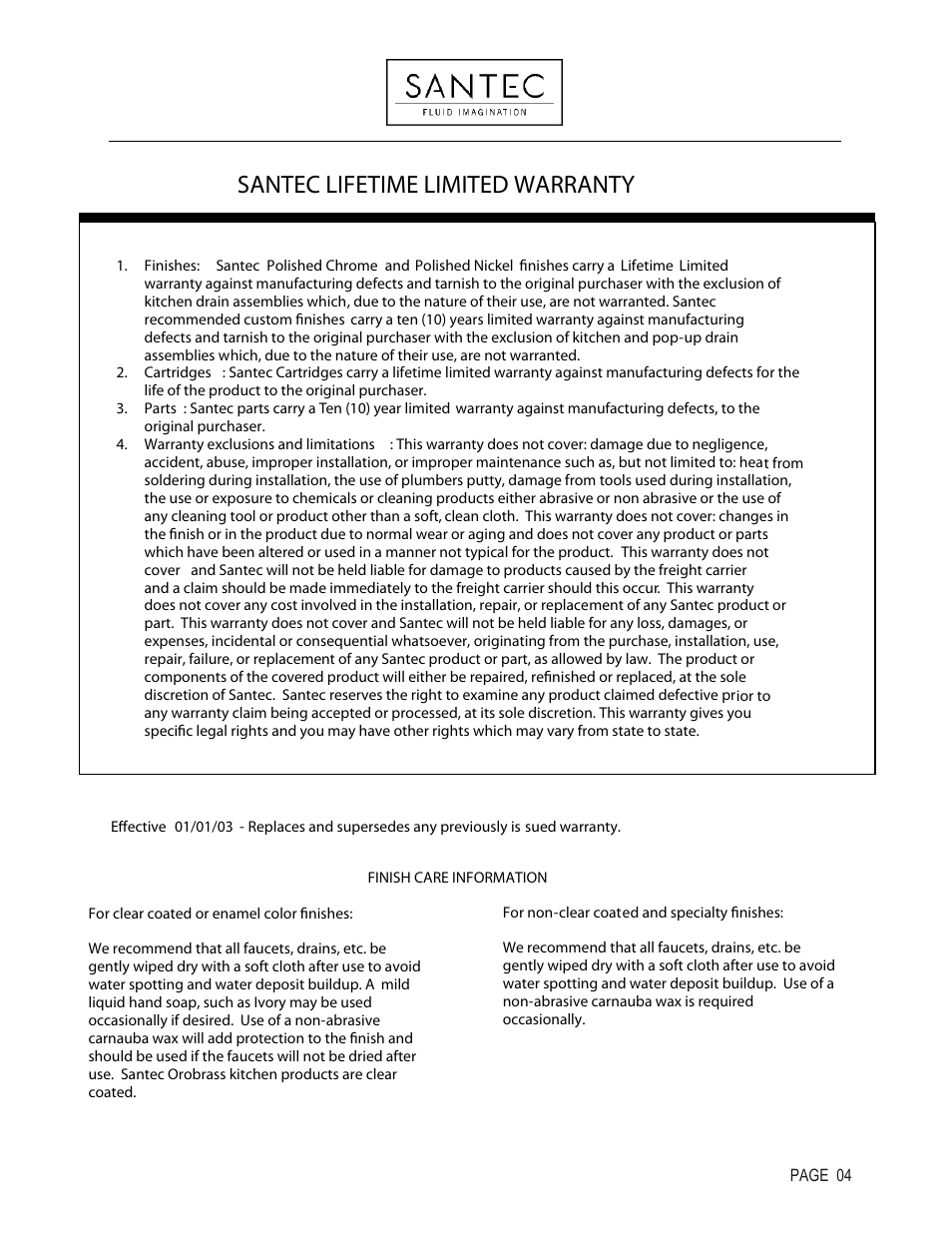 Santec lifetime limited warranty | Santec 9270DC User Manual | Page 4 / 4