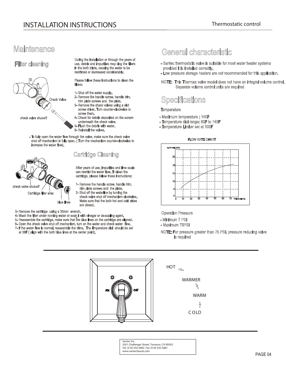 Installation instructions, Thermostatic control | Santec 7093DC-TM User Manual | Page 4 / 4