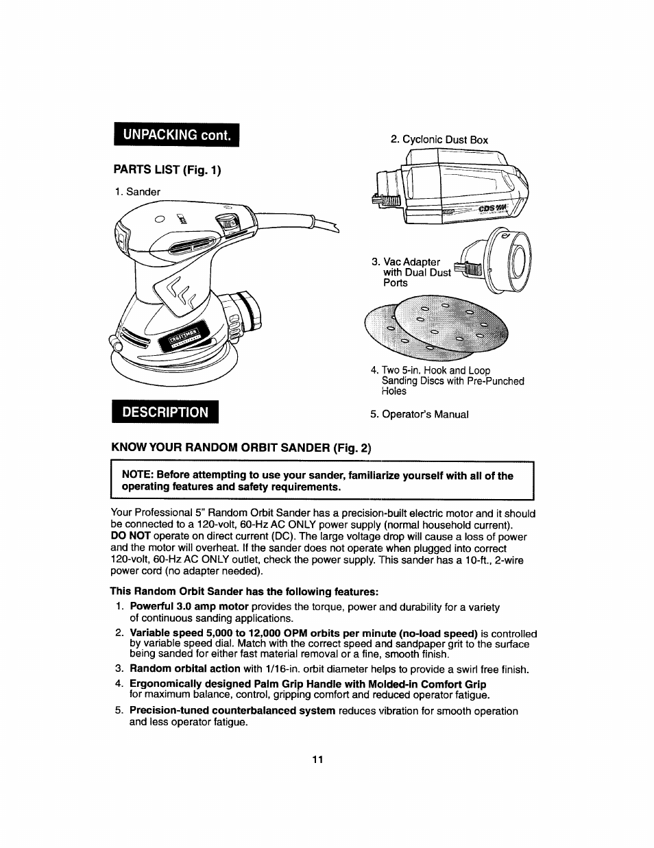 Know your random orbit sander (fig. 2) | Craftsman 172.27673 User Manual | Page 11 / 52