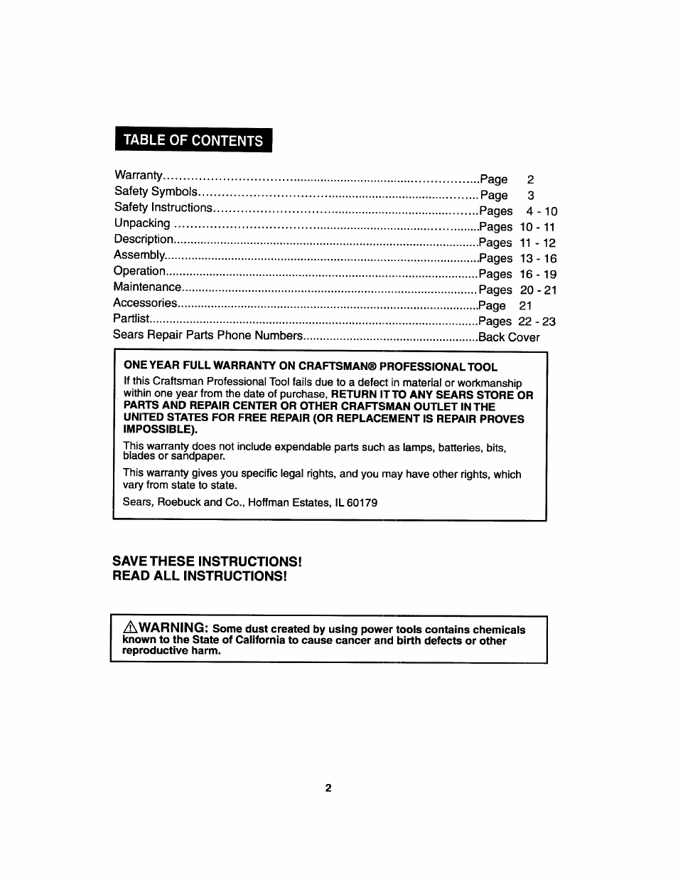 Craftsman 172.27673 User Manual | Page 2 / 52