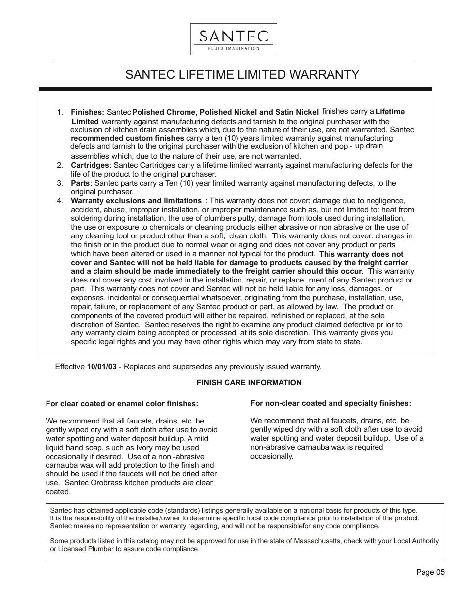 Santec lifetime limited warranty | Santec 9920CR User Manual | Page 5 / 5