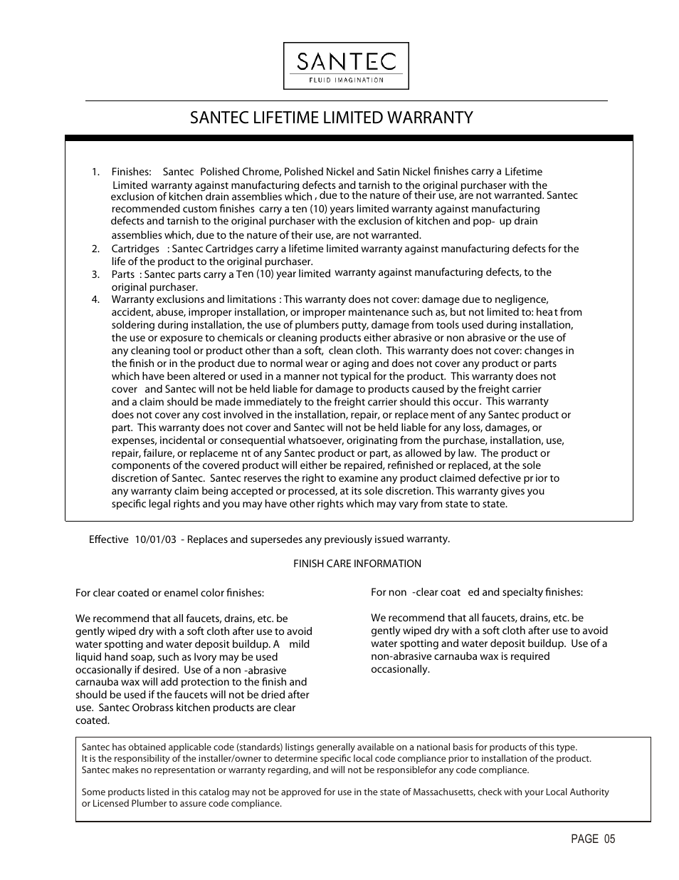 Santec lifetime limited warranty | Santec 9950CR User Manual | Page 5 / 5