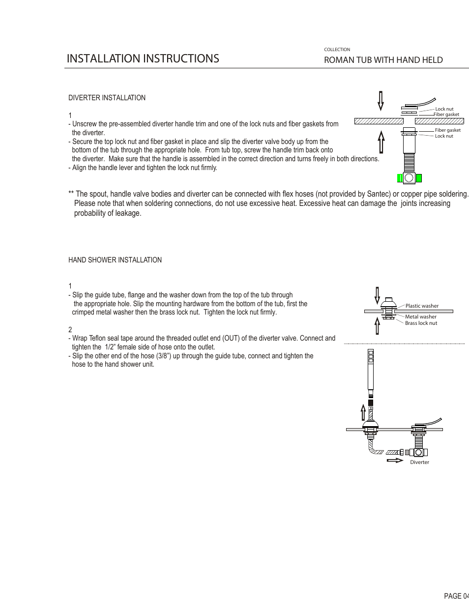Installation instructions, Roman tub with hand held | Santec 9955CR User Manual | Page 4 / 5