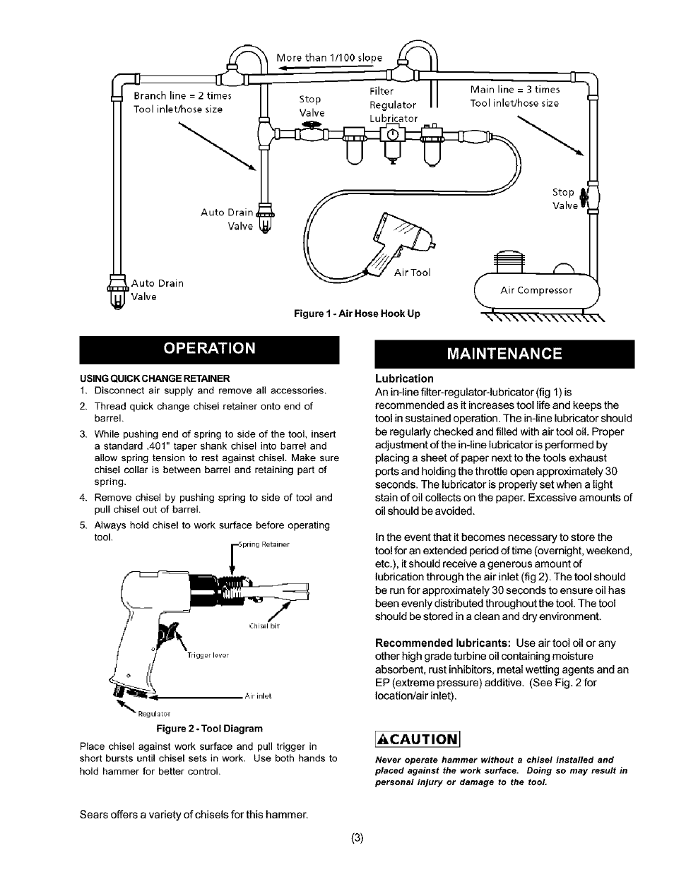 Maintenance, Acaution, Operation maintenance | Craftsman 875.19119 User Manual | Page 3 / 10