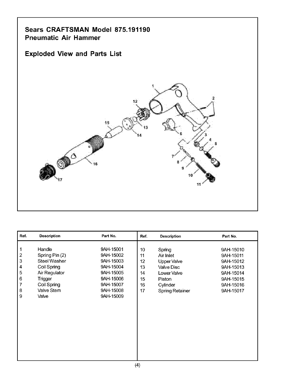 Exploded view and parts list | Craftsman 875.19119 User Manual | Page 4 / 10