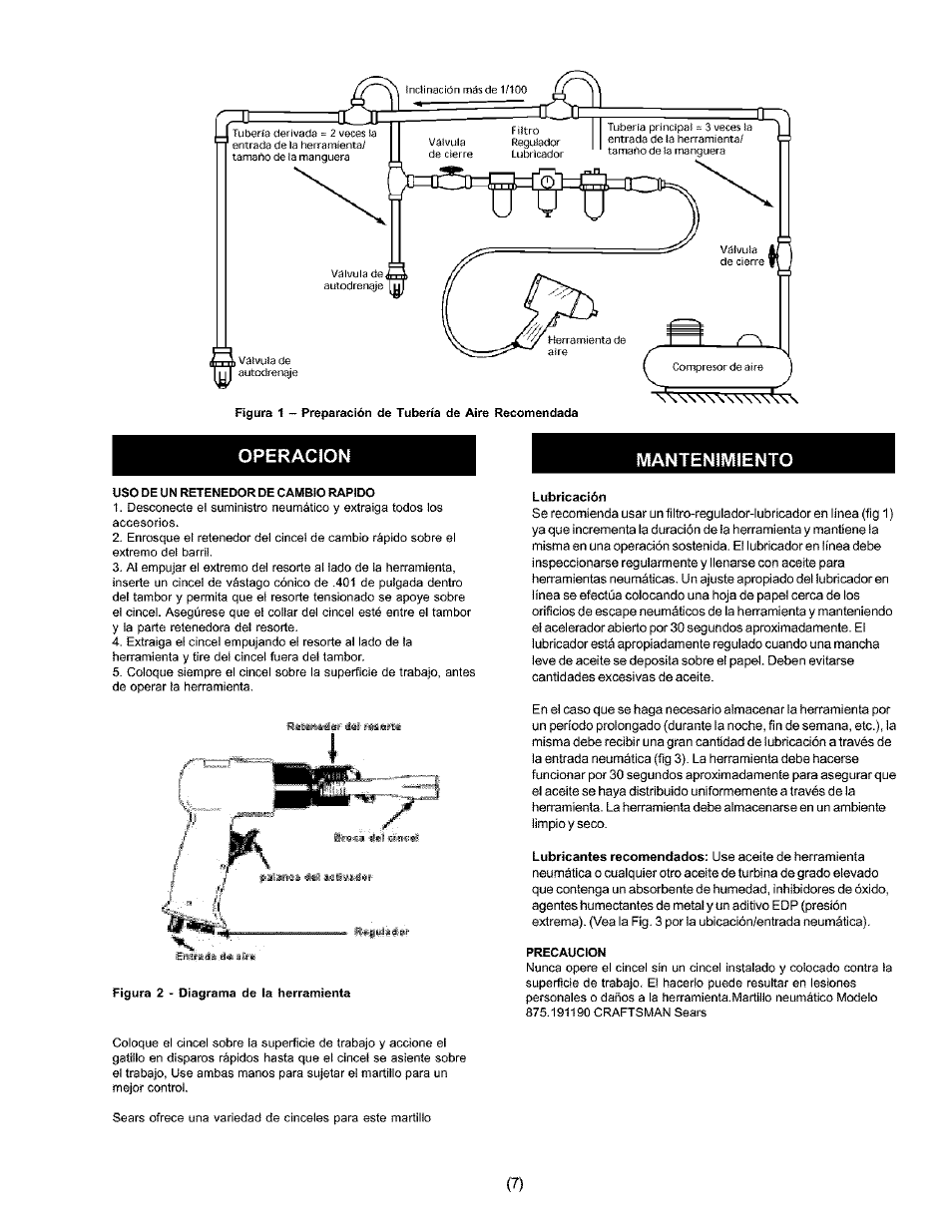 Operacion mantenimiento | Craftsman 875.19119 User Manual | Page 7 / 10