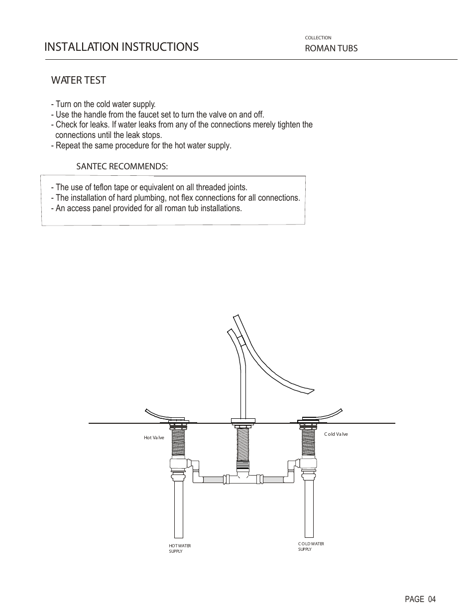 Installation instructions, Water test | Santec 9950CU User Manual | Page 4 / 5