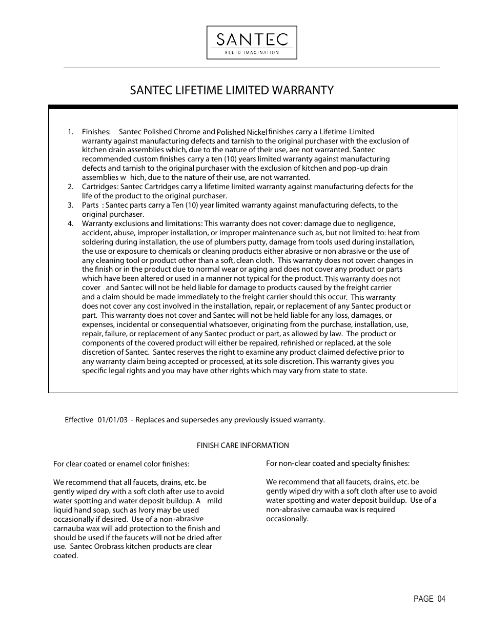Santec lifetime limited warranty | Santec 9970CU User Manual | Page 4 / 4
