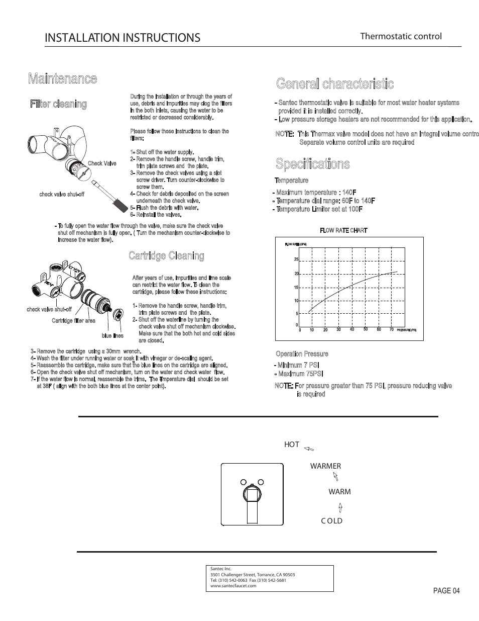Installation instructions, Thermostatic control | Santec 7093CU-TM User Manual | Page 4 / 4