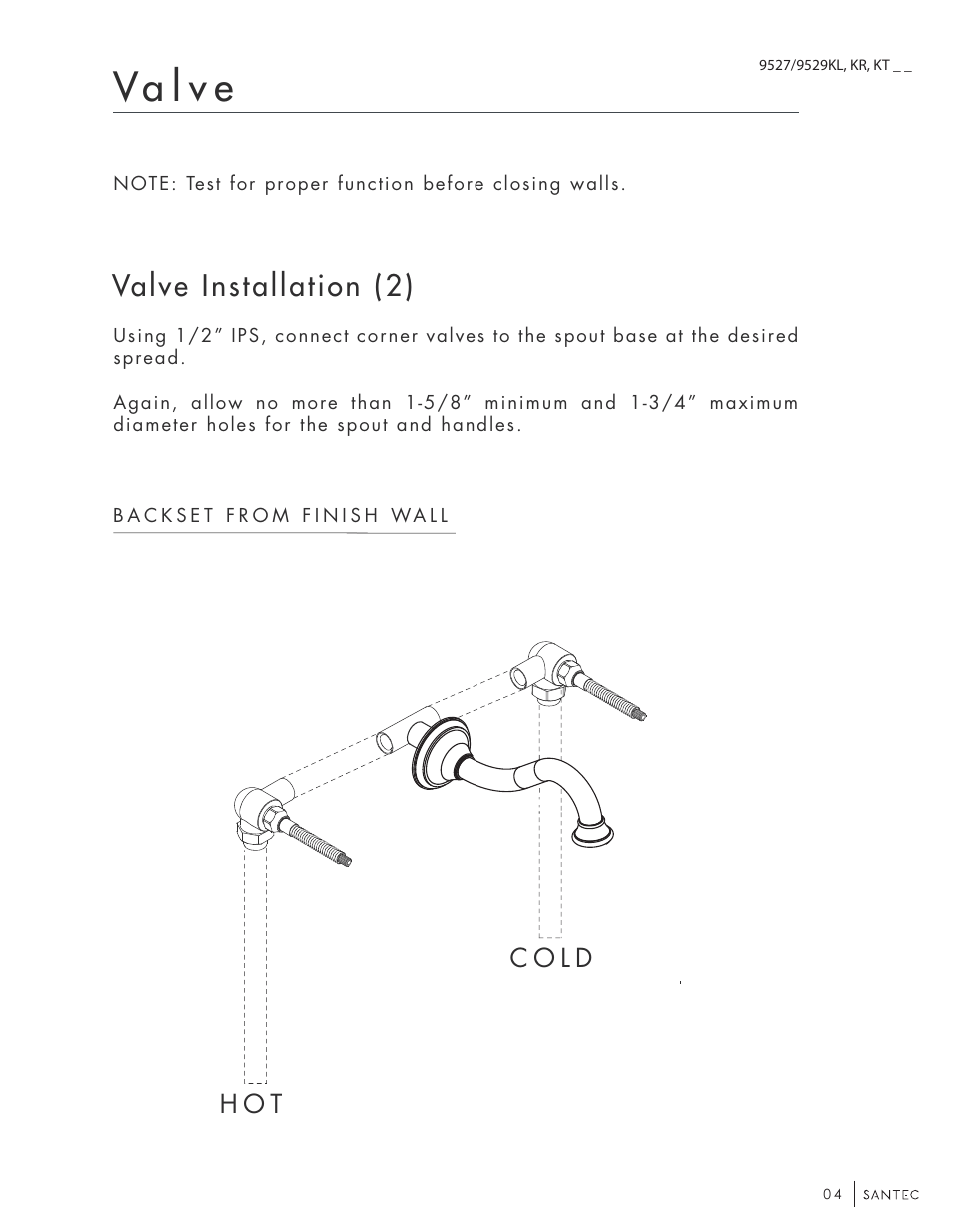 Va l v e, Valve installation (2) | Santec 9529KT-TM User Manual | Page 4 / 8