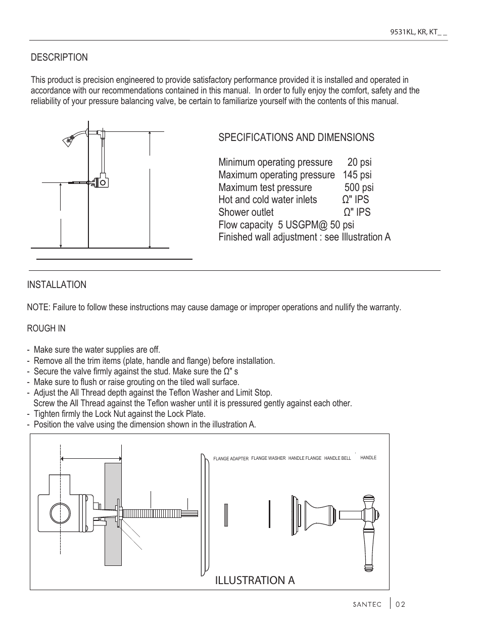 Installation instructions, Illustration a, Description | Installation | Santec 9531KT-TM User Manual | Page 2 / 6