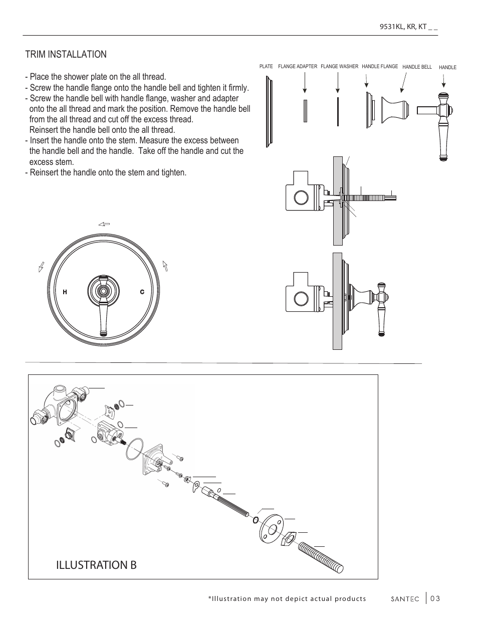 Installation instructions, Illustration b, Trim installation | Cold warm warmer hot | Santec 9531KT-TM User Manual | Page 3 / 6