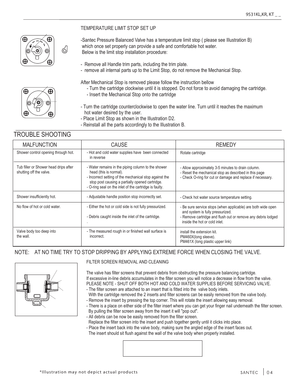 Installation instructions, Trouble shooting, Malfunction cause remedy | Santec 9531KT-TM User Manual | Page 4 / 6
