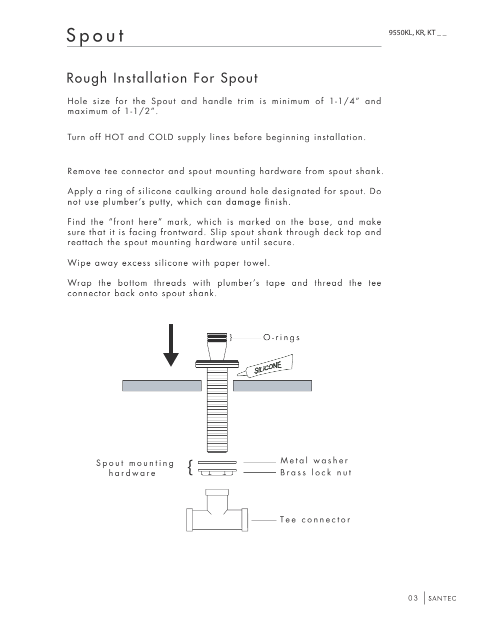 Rough installation for spout | Santec 9550KT-TM User Manual | Page 3 / 8
