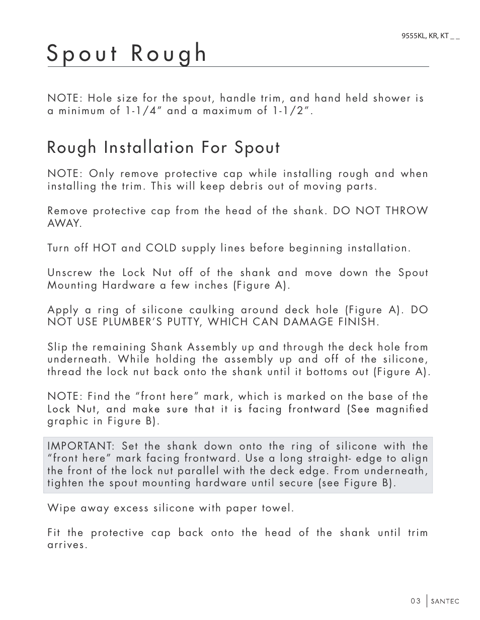 Rough installation for spout | Santec 9555KT-TM User Manual | Page 3 / 12
