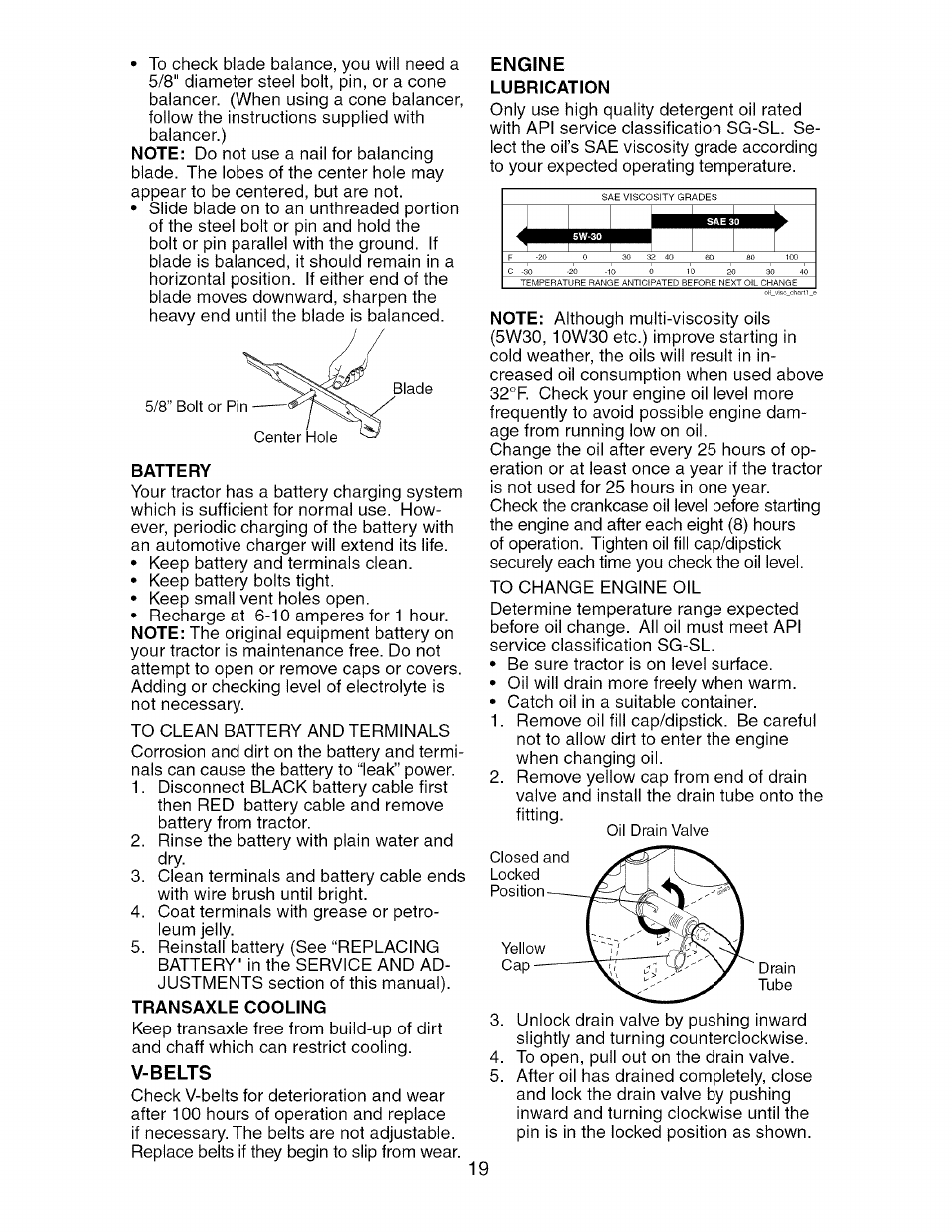 Battery, Transaxle cooling, V-belts | Engine, Lubrication, Ii i | Craftsman 917.275370 User Manual | Page 19 / 56
