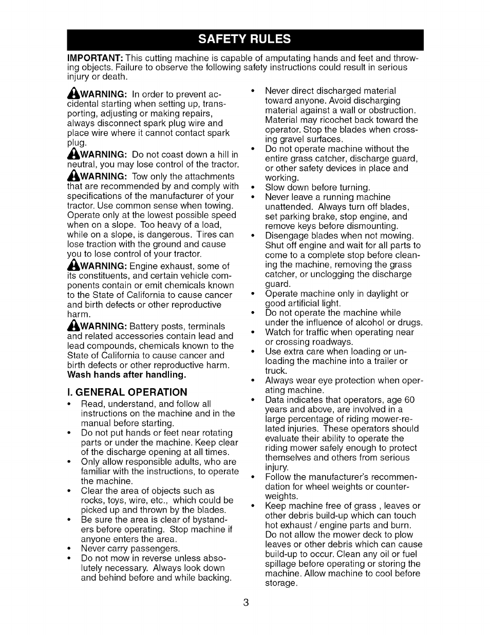 I. general operation, Safety rules | Craftsman 917.275370 User Manual | Page 3 / 56