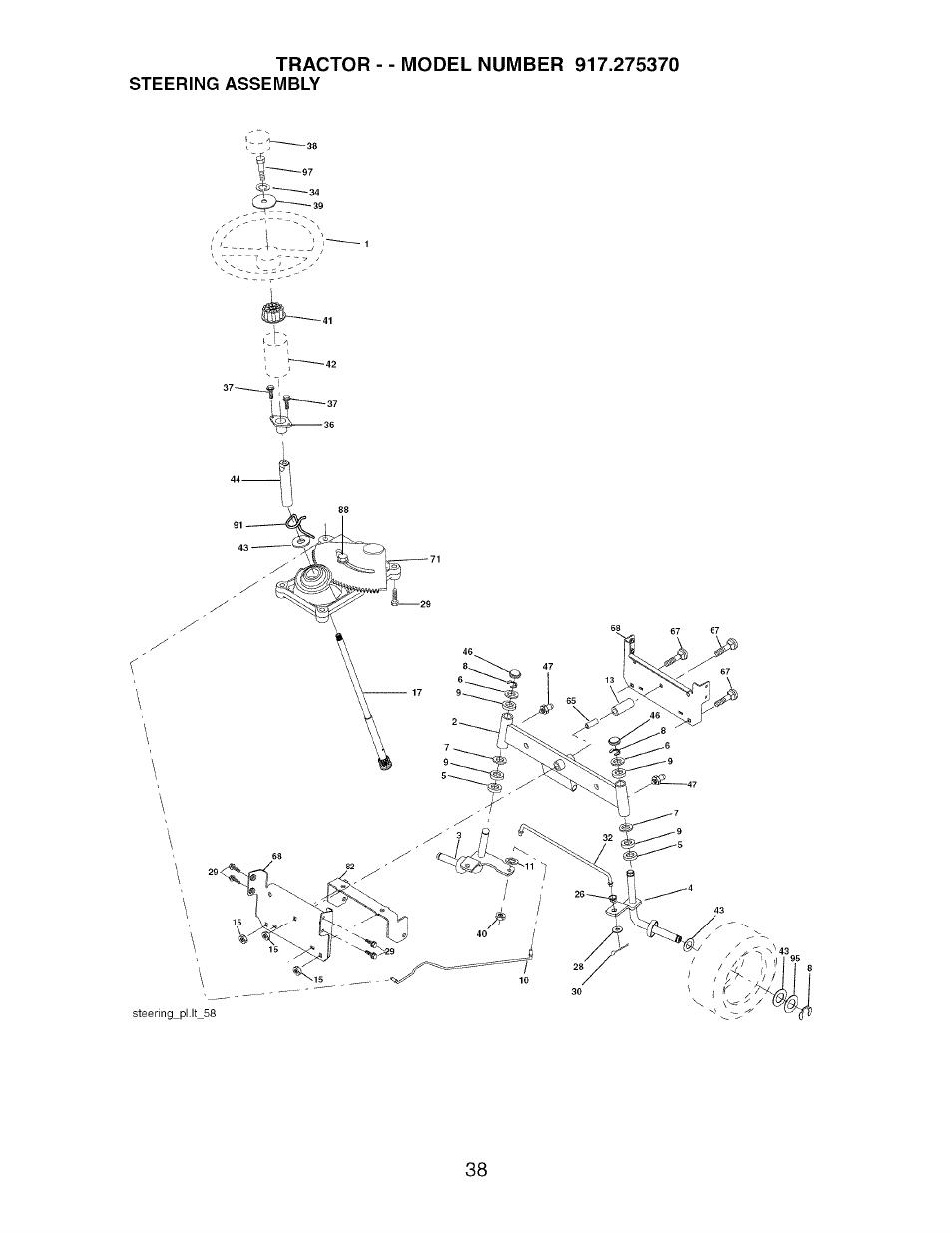 Steering assembly | Craftsman 917.275370 User Manual | Page 38 / 56