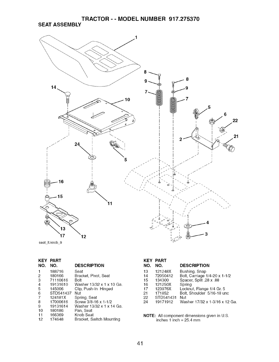 Seat assembly | Craftsman 917.275370 User Manual | Page 41 / 56