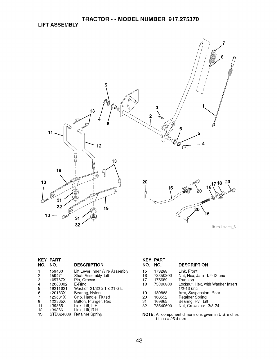 Lift assembly | Craftsman 917.275370 User Manual | Page 43 / 56