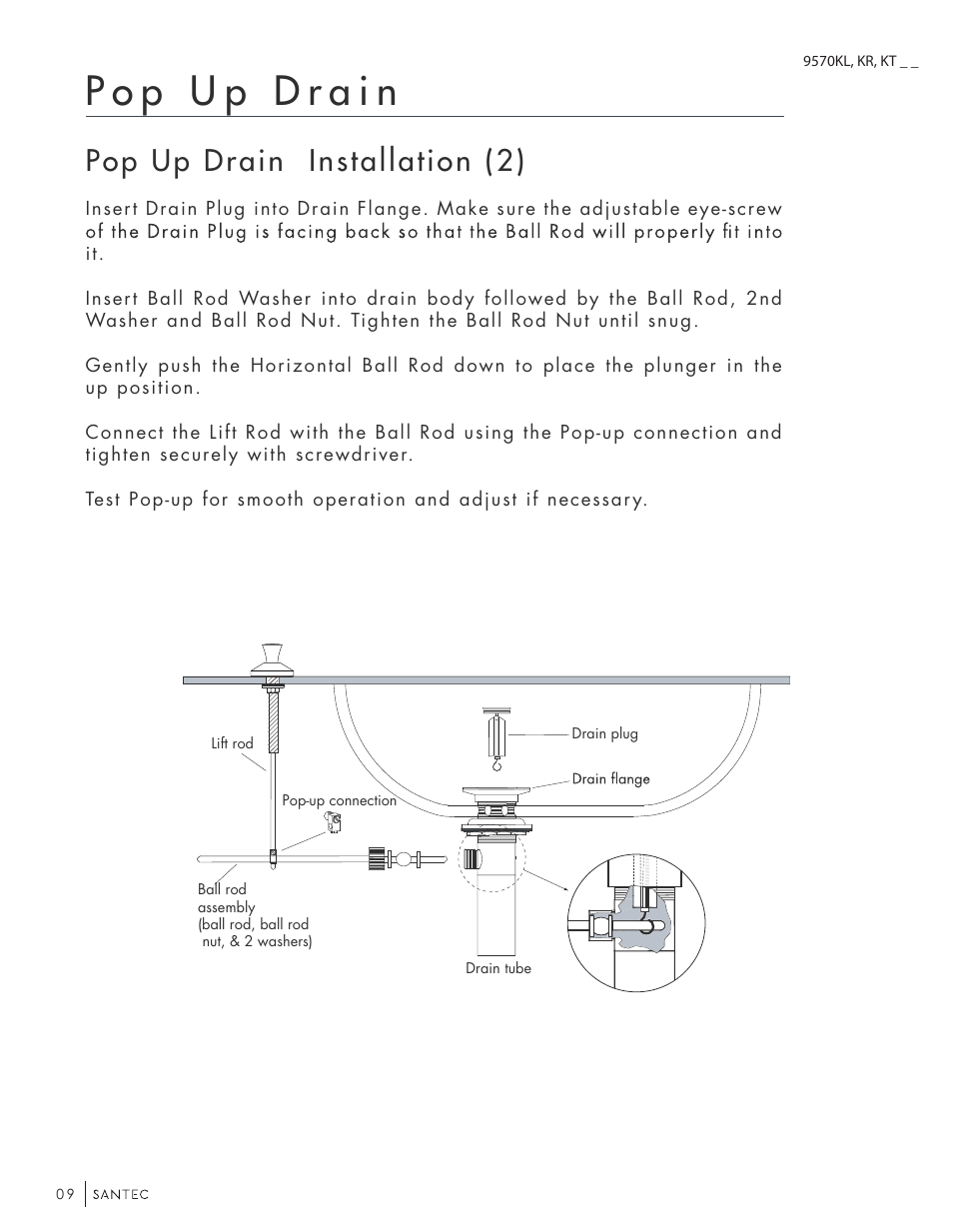 Pop up drain installation (2) | Santec 9570KT User Manual | Page 9 / 12