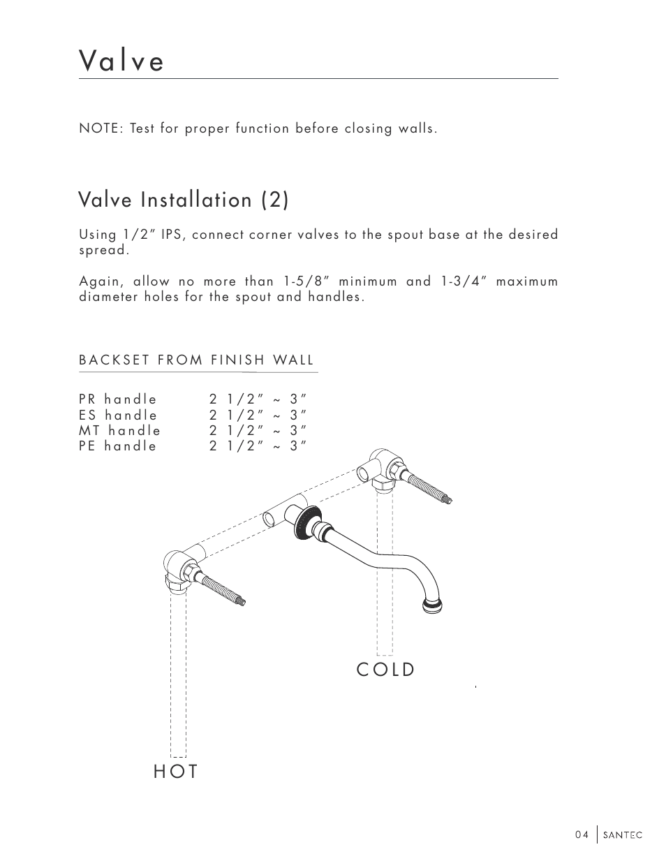 Va l v e, Valve installation (2) | Santec 9580KT User Manual | Page 4 / 8