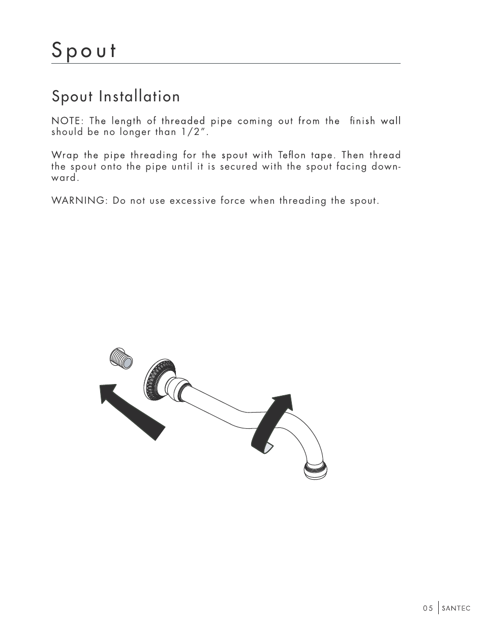 Spout installation | Santec 9580KT User Manual | Page 5 / 8