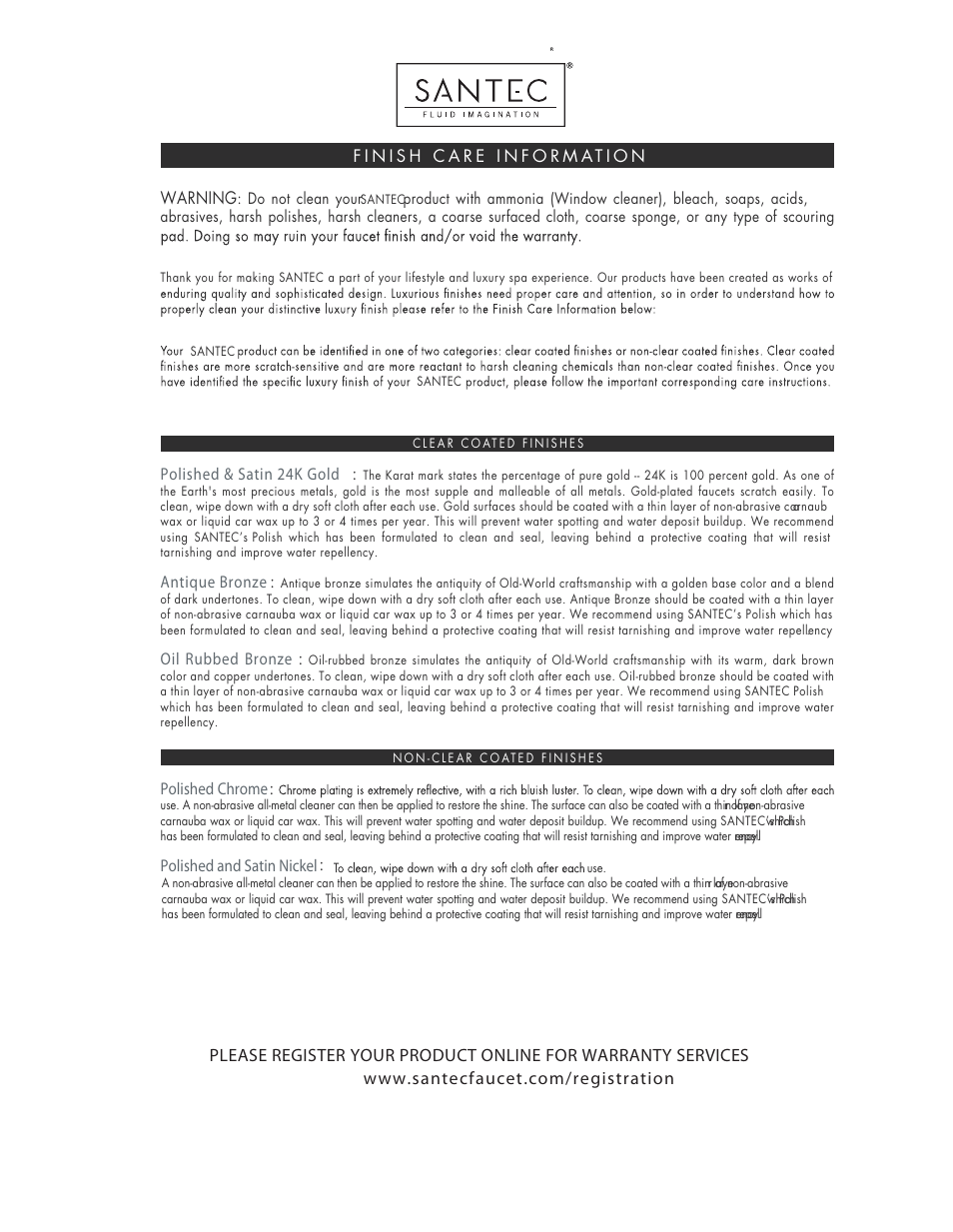 Polished & satin 24k gold, Antique bronze, Oil rubbed bronze | Polished chrome, Polished and satin nickel | Santec 9580KT User Manual | Page 7 / 8