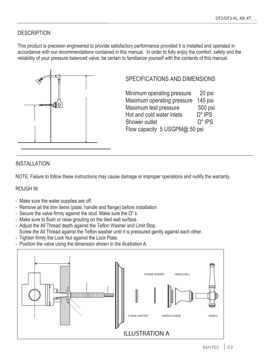 Installation instructions, Illustration a, Description | Installation | Santec DT3-KT-TM User Manual | Page 2 / 6