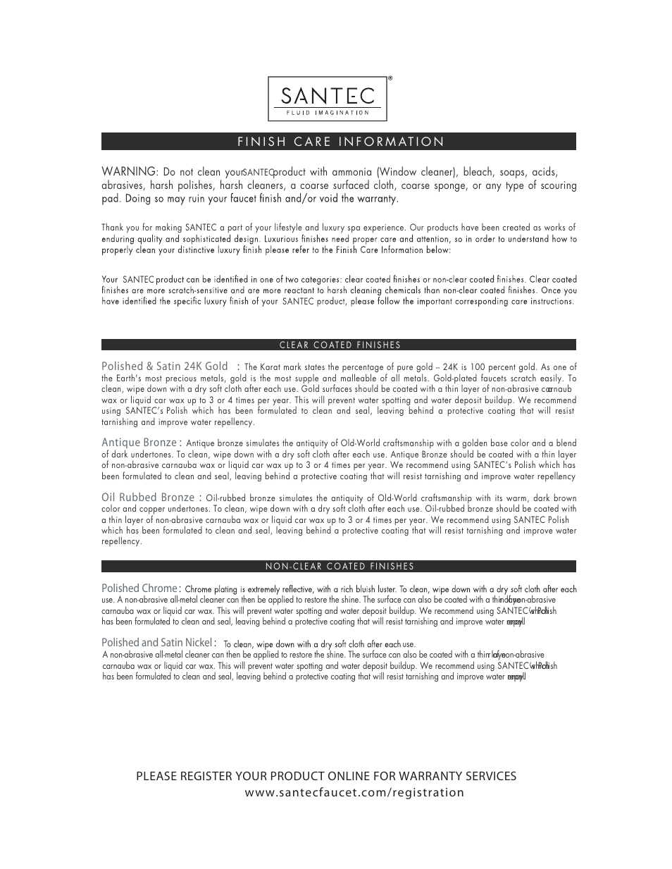 Polished & satin 24k gold, Antique bronze, Oil rubbed bronze | Polished chrome, Polished and satin nickel | Santec DT3-KT-TM User Manual | Page 5 / 6