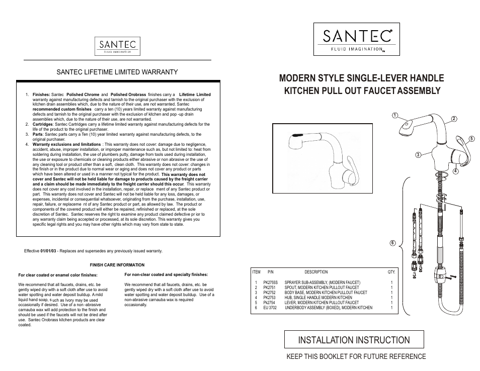 Santec Modern kitchen faucet User Manual | 2 pages