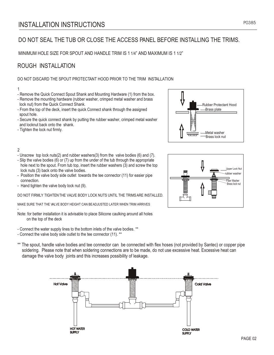 Installation instructions, Rough installation | Santec P0385 User Manual | Page 2 / 3