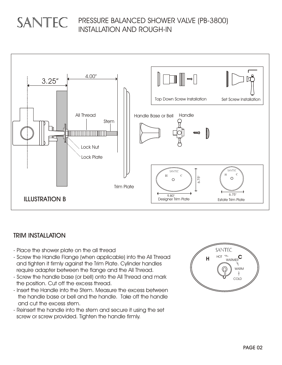 Illustration b, Trim installation | Santec PB-3800 User Manual | Page 2 / 4