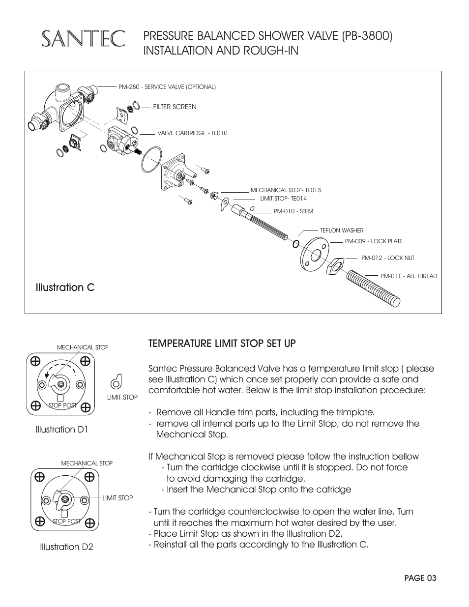 Illustration c, Temperature limit stop set up | Santec PB-3800 User Manual | Page 3 / 4