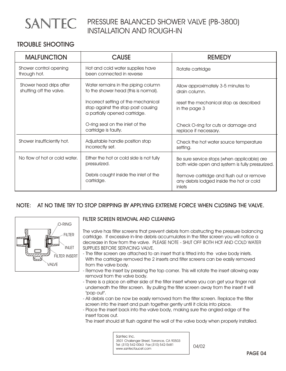 Trouble shooting, Malfunction cause remedy | Santec PB-3800 User Manual | Page 4 / 4