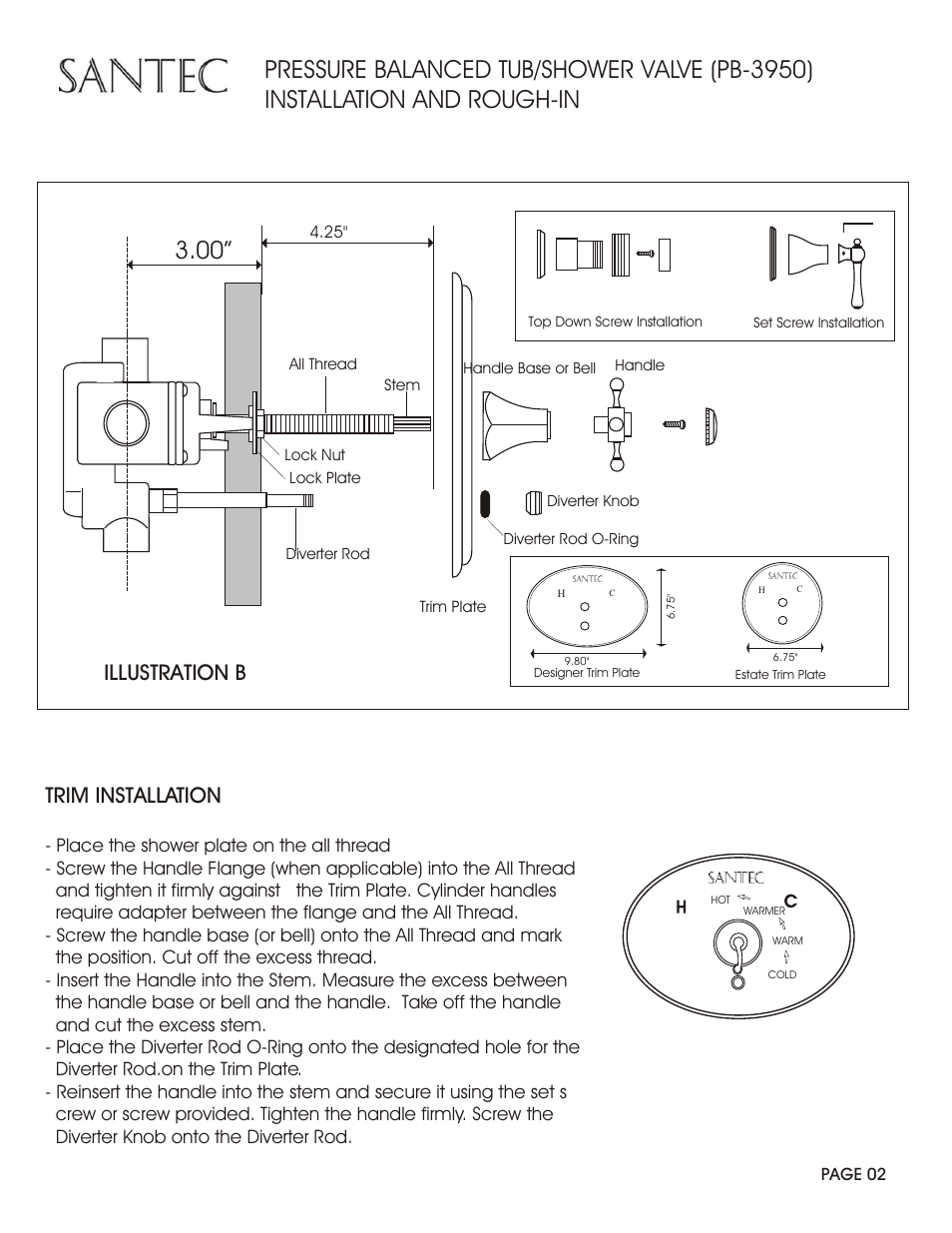 Illustration b trim installation | Santec PB-3950 User Manual | Page 2 / 4