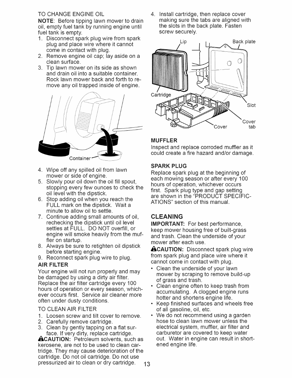 Cleaning | Craftsman 917.389051 User Manual | Page 13 / 44