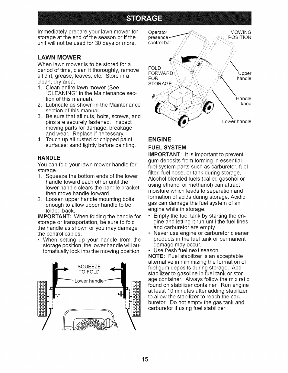 Storage, Lawn mower | Craftsman 917.389051 User Manual | Page 15 / 44