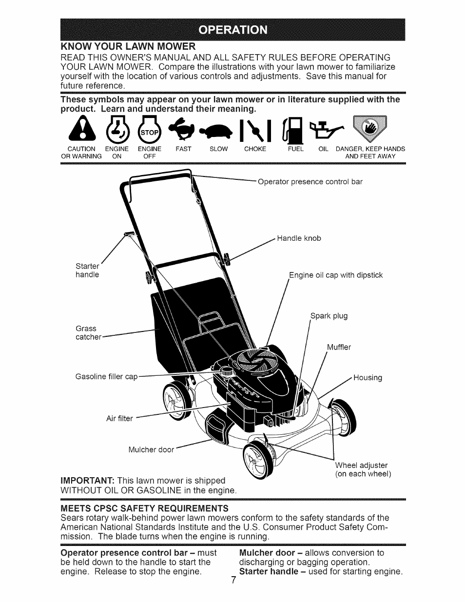 Operation, Know your lawn mower | Craftsman 917.389051 User Manual | Page 7 / 44