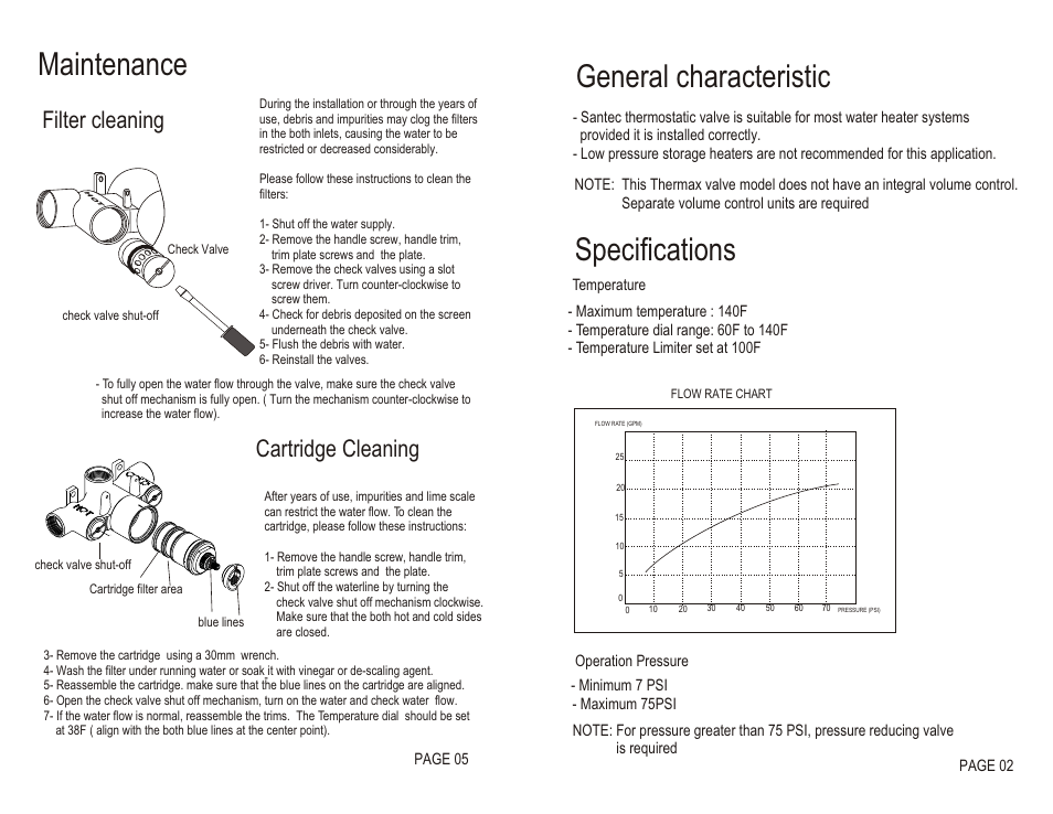Maintenance, General characteristic, Specifications | Filter cleaning, Cartridge cleaning | Santec Thermax with TL User Manual | Page 4 / 4