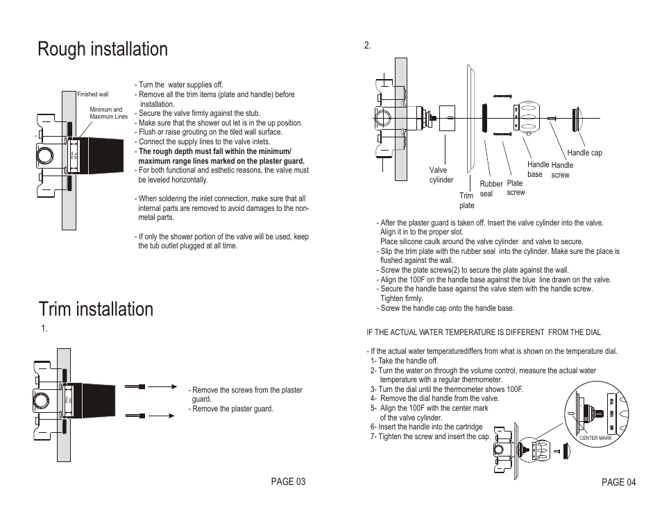 Rough installation, Trim installation, Page 03 page 04 | Santec Thermax rough User Manual | Page 3 / 4